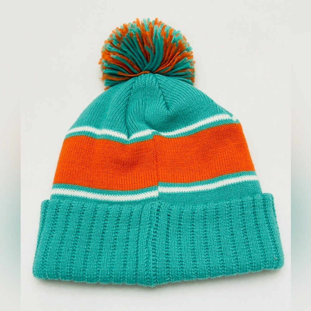 Miami Dolphins Heritage Stripe Retro Logo Pom Beanie Hat One Size! - Picture 4 of 8